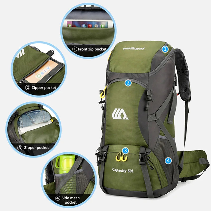 50L Travel Backpack Camping Hiking Bag Waterproof