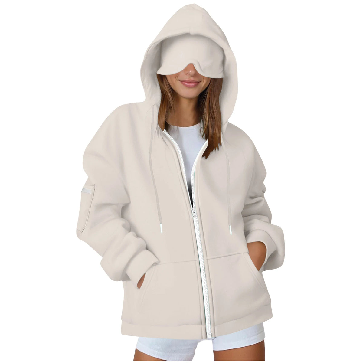 Women's Oversized Hoodies: Multi-Pocket Eyemask Sweatshirt