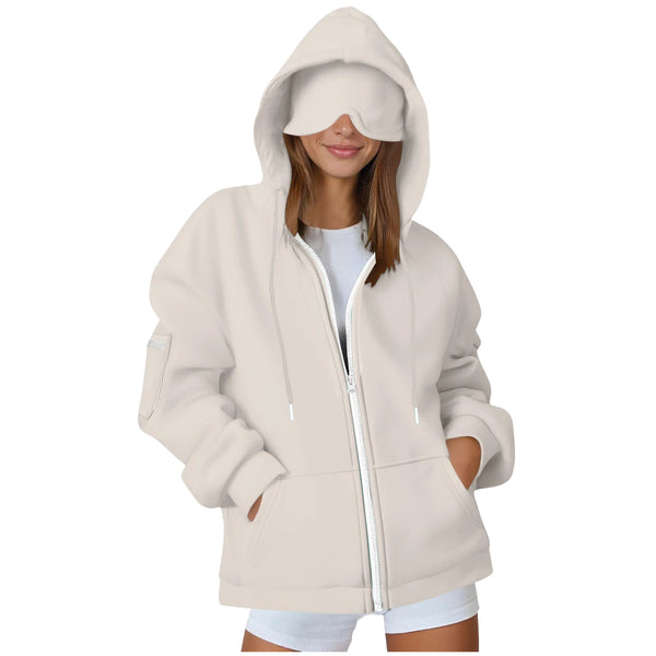 Women's Oversized Hoodies: Multi-Pocket Eyemask Sweatshirt