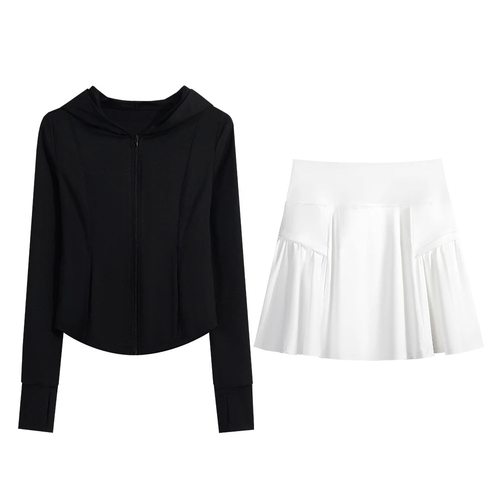 2-Piece Tennis Skirt & Jacket Set: Golf, Yoga & Streetwear