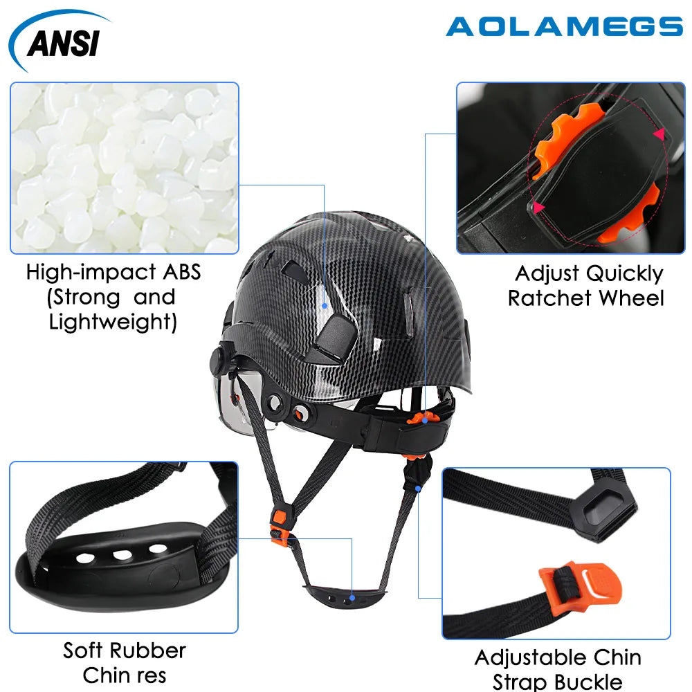 Carbon Fiber Pattern Safety Helmet with Visor & Goggles