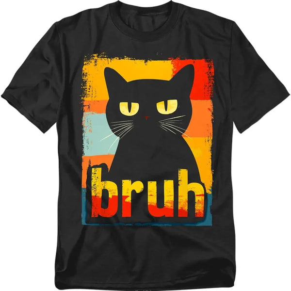 Vintage Black Cat T-Shirt Short Sleeve Crew Neck