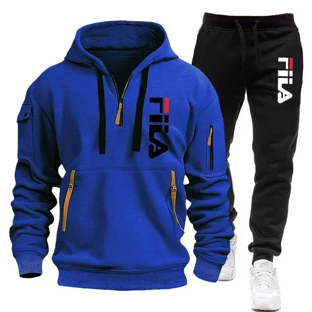 Men’s Winter Hooded Tracksuit: Multi-Pocket 2-Piece Set