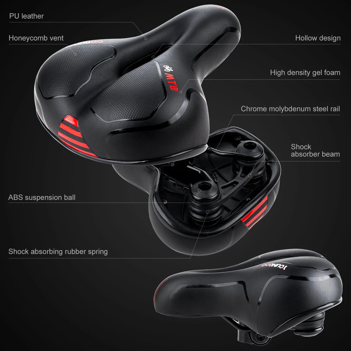 PU Leather Bike Seat with Gel Padding