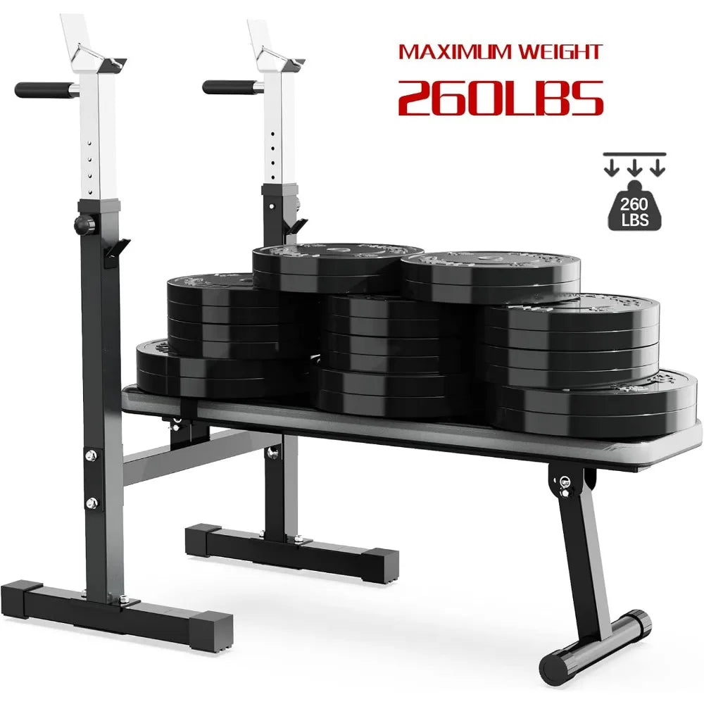 Adjustable Weight Bench with Squat Rack, Dip Station, and More