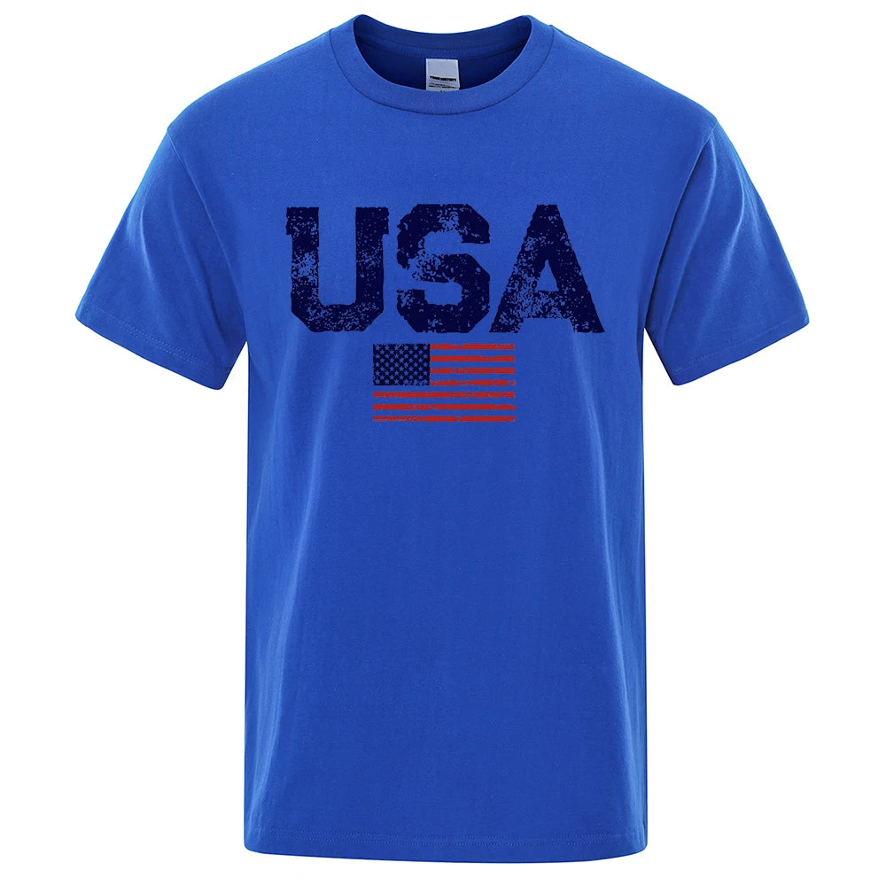 Vintage USA Flag Hip Hop Breathable Cotton Oversized T-Shirt