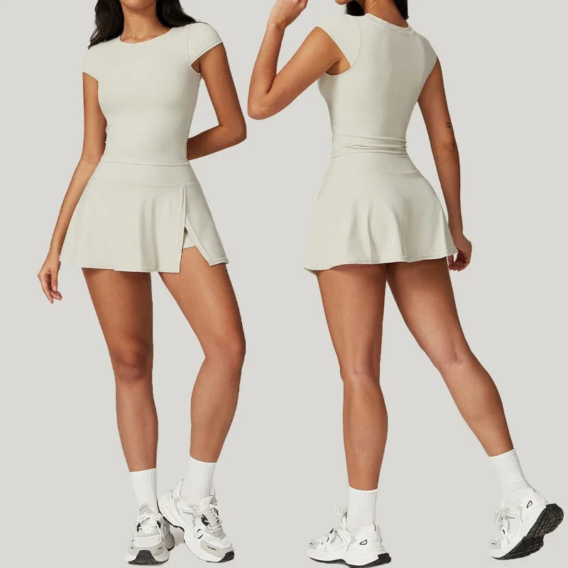 Anti-Shine, High-Waisted Tennis Skirt and Yoga Pant Set