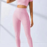 Yoga Set 2 Pieces Women Tracksuits Workout Sportswear Gym Clothing Fitness Short Sleeves Long Leggings Suits 24 Hour Sport