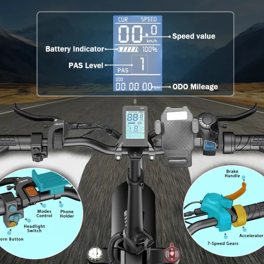 Mountain Folding E-Bike - 48V, 20AH Battery, 35-50 Miles