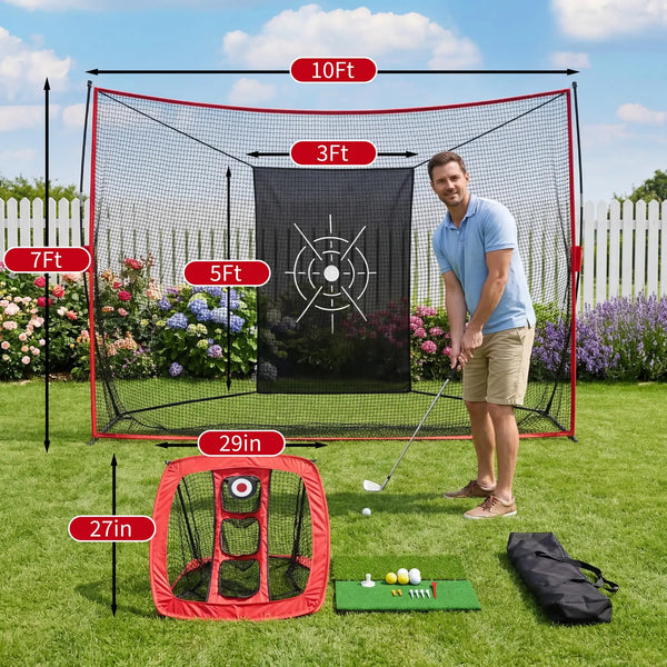 Backyard Golf Hitting Net & Practice Mat Bundle
