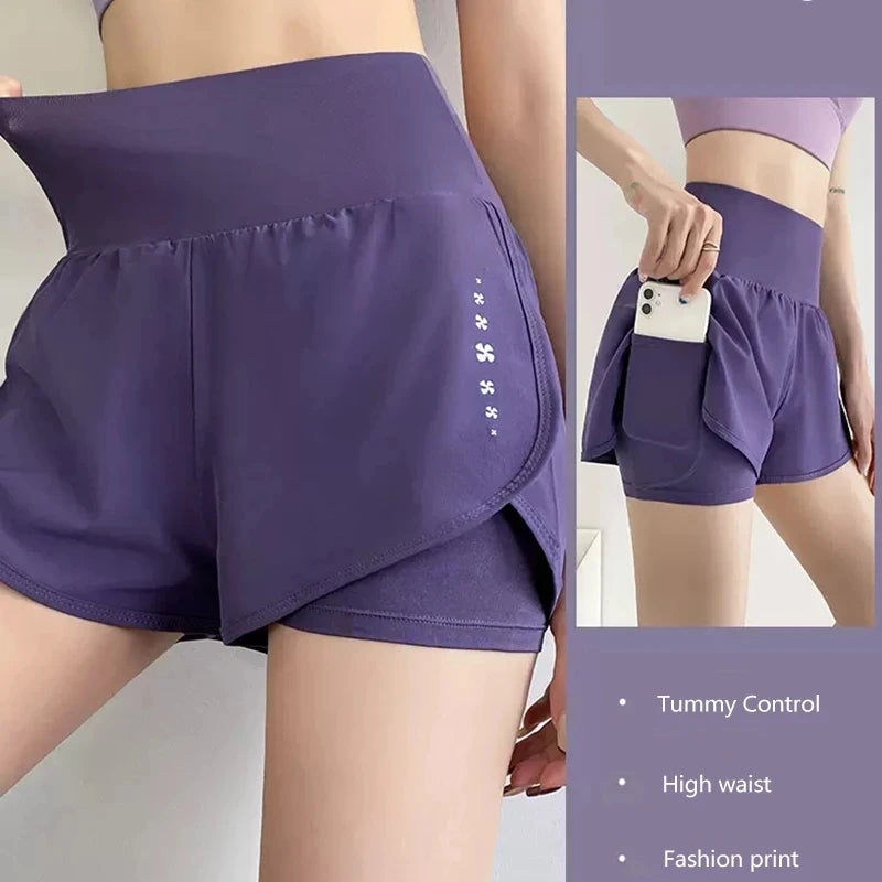 High-Waisted Elastic Gym Shorts with Pockets