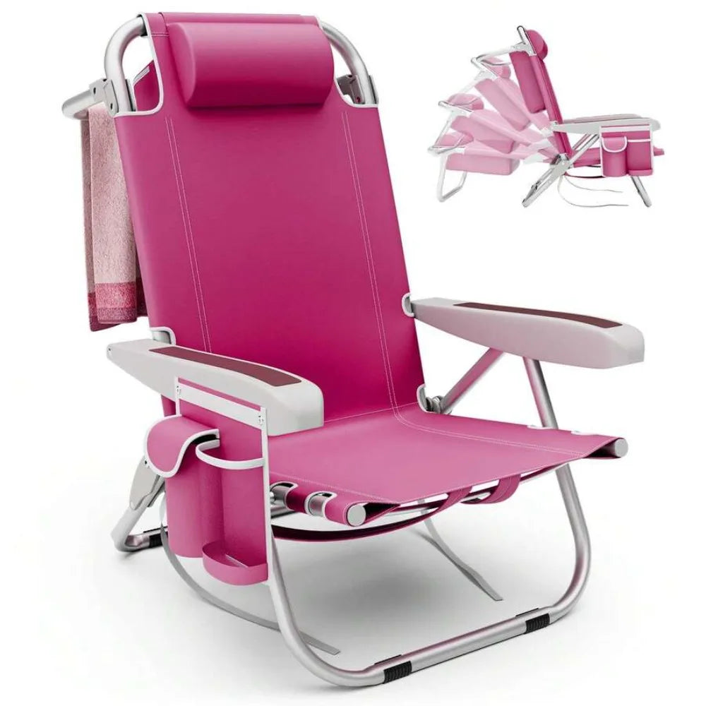 Lightweight Folding Beach & Camping Chair with Storage & Strap
