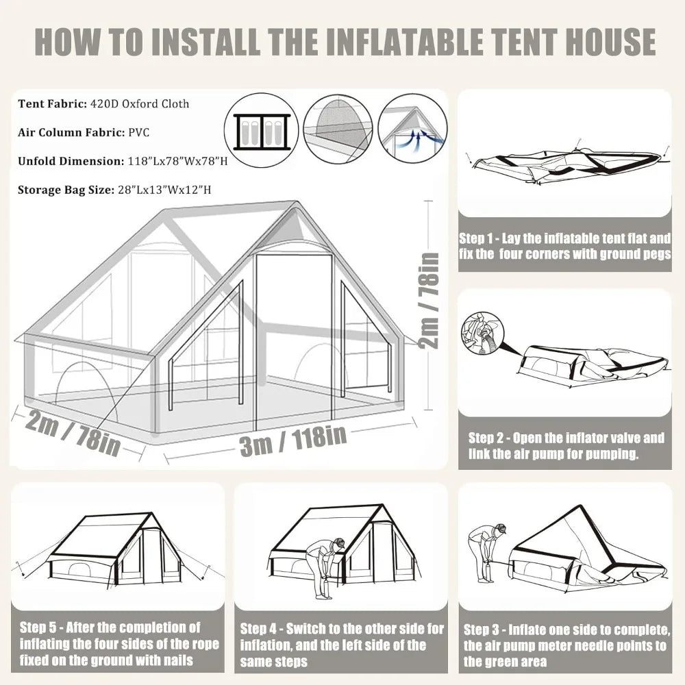 Waterproof, Inflatable Camping Tent with Pump