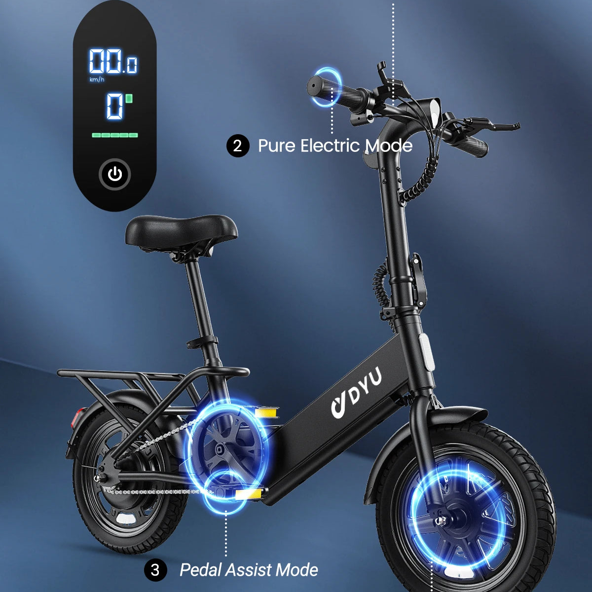 DYU C3 14" Folding Electric Bike | 500W Peak, 20mph City E-Bike