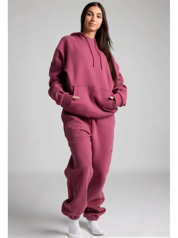 Autumn Winter Casual Two-Piece Set: Loose Pocket Hoodie & Pants