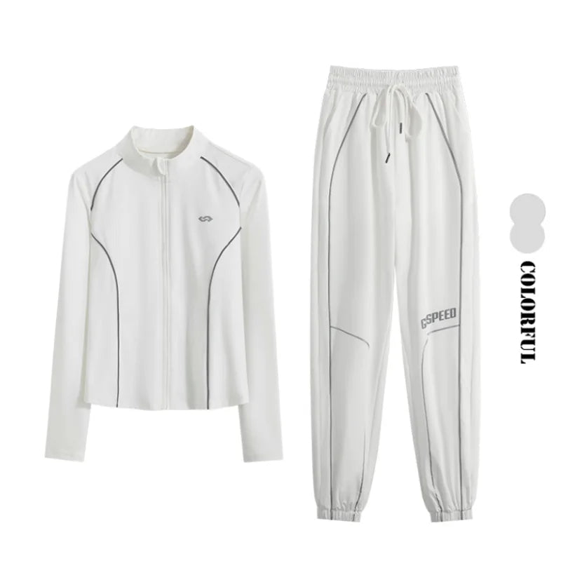 Women's 2-Piece Zipper Gym Set: High Waist Tracksuit & Jacket