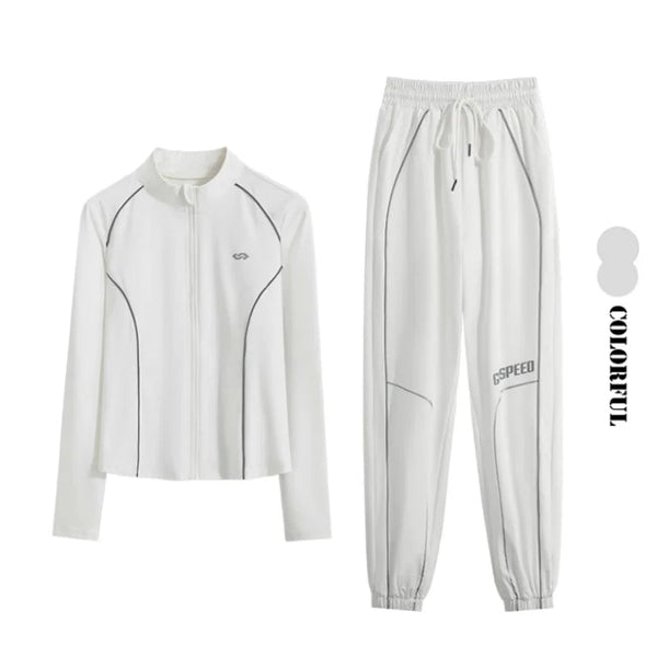 Women's 2-Piece Zipper Gym Set: High Waist Tracksuit & Jacket