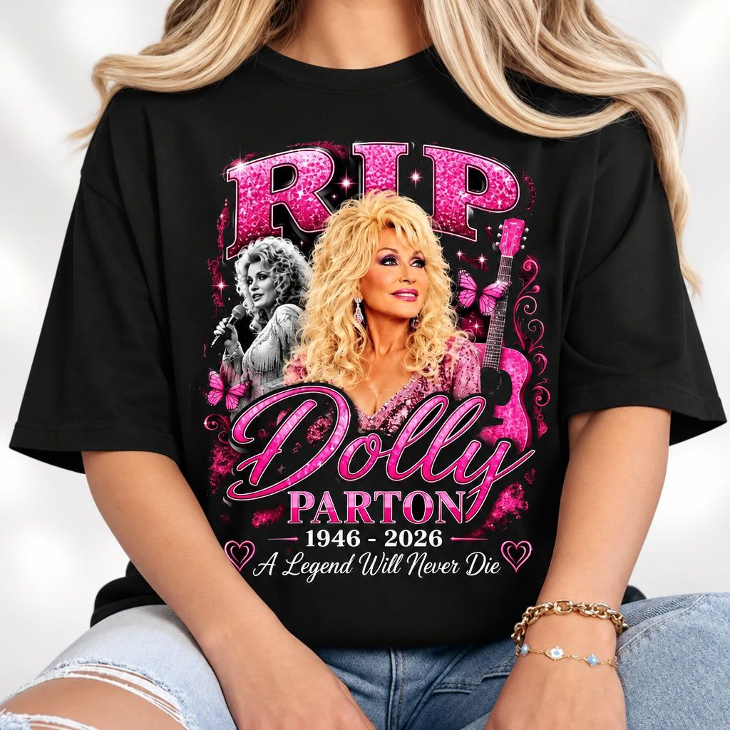 Vintage Dolly Parton Memorial Pink Glitter Country Tee
