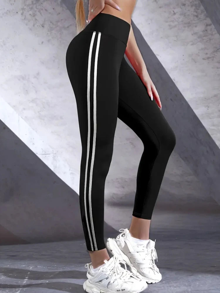 High-Waisted Slim Fit Leggings with Side Stripes for Women