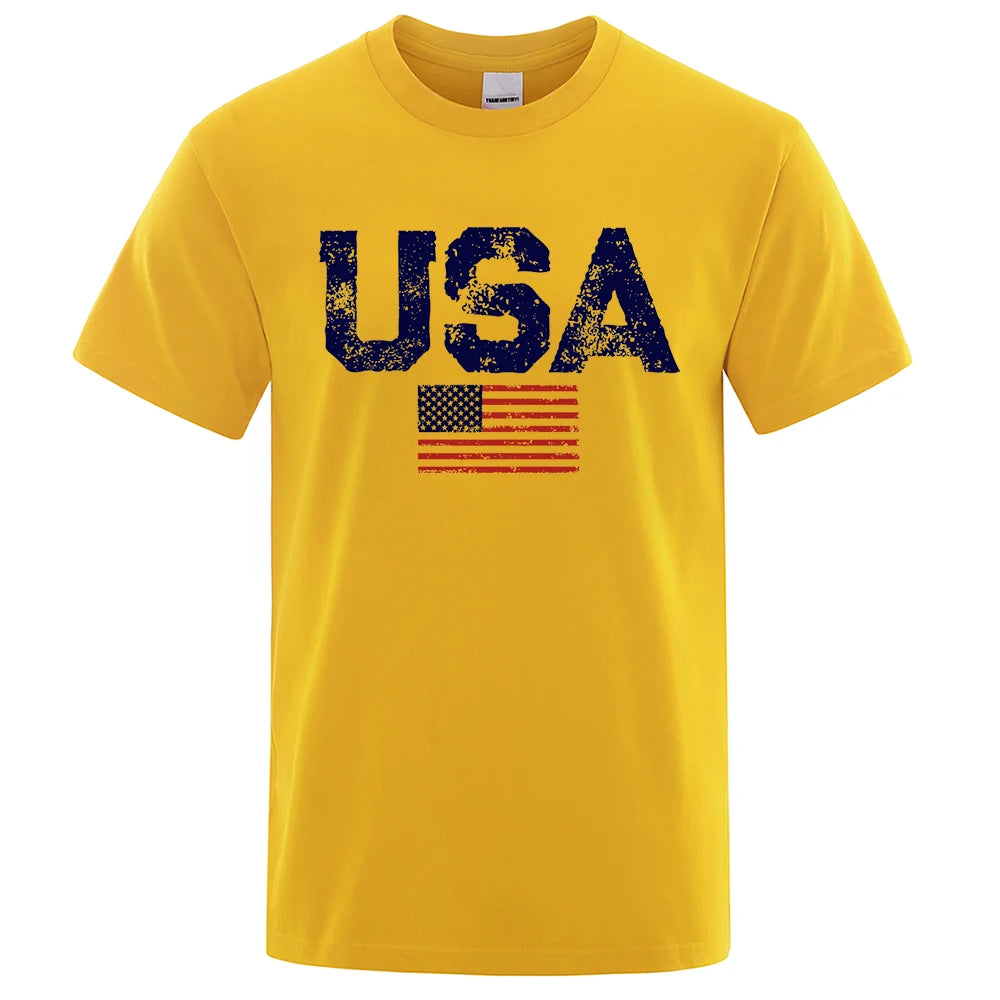 Vintage USA Flag Hip Hop Breathable Cotton Oversized T-Shirt