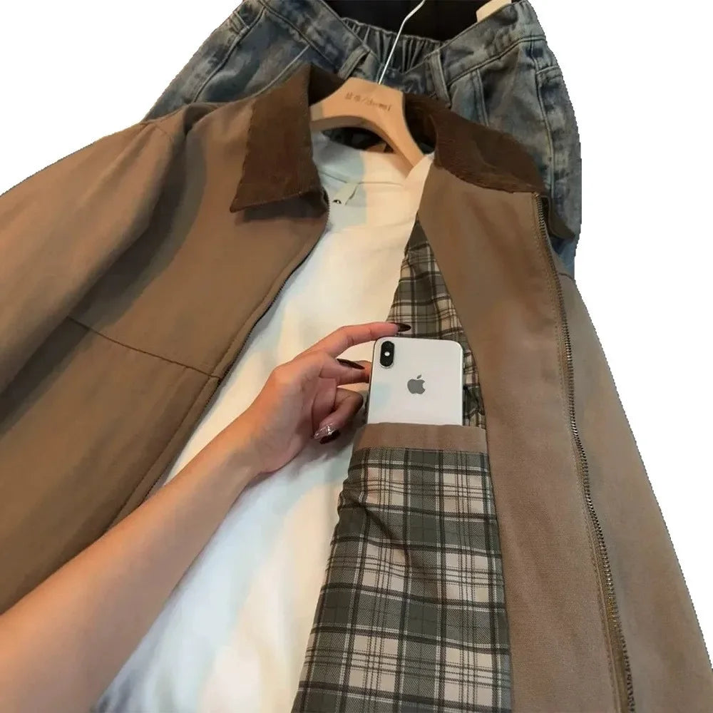 Vintage Men’s Autumn Workwear Jacket Retro Turn-Down Collar