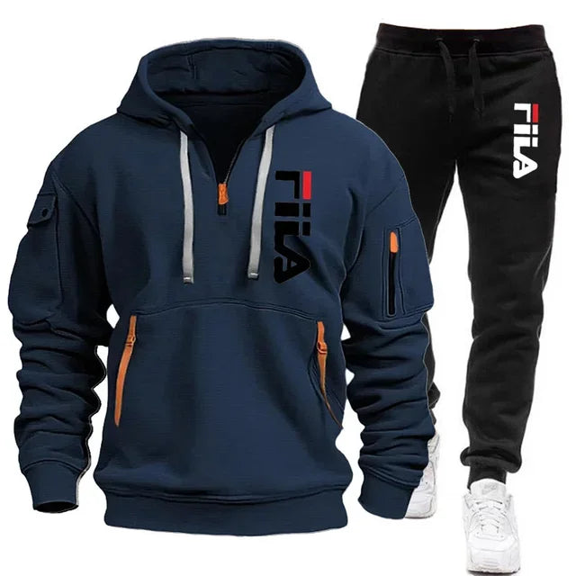 Men’s Winter Hooded Tracksuit: Multi-Pocket 2-Piece Set