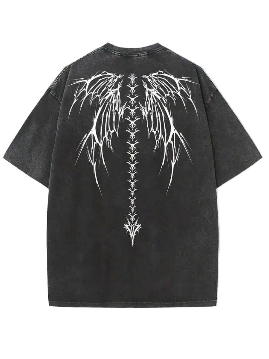 Black Gothic Wings Oversized Vintage Cotton Streetwear Tee