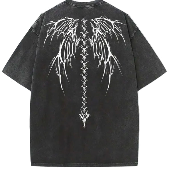 Black Gothic Wings Oversized Vintage Cotton Streetwear Tee