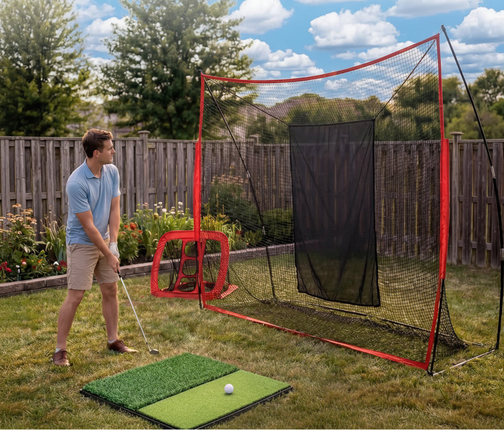 Backyard Golf Hitting Net & Practice Mat Bundle