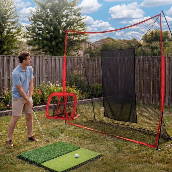 Backyard Golf Hitting Net & Practice Mat Bundle