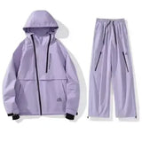 Light purple tracksuit with hood and zippers on a white background