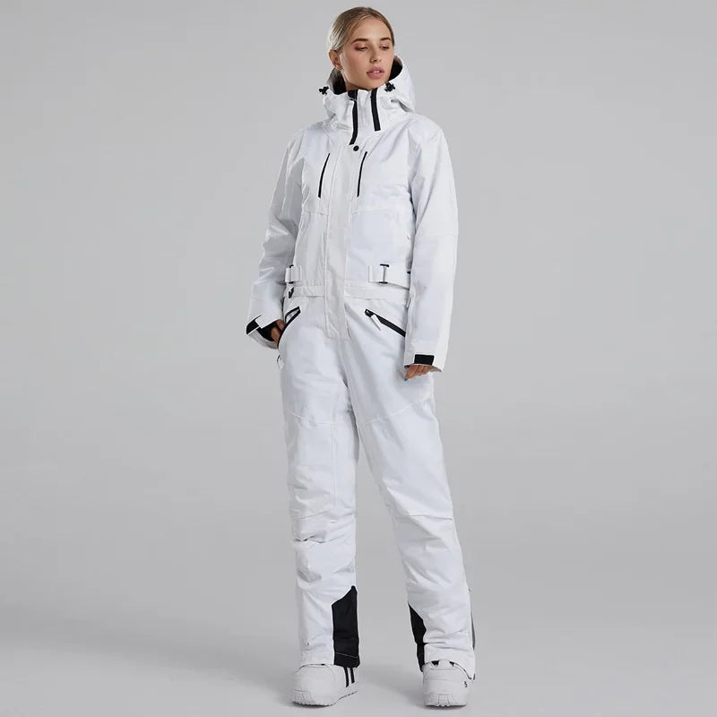 Waterproof One-Piece Snowsuit: Hooded Ski Jumpsuit for Snowboarding