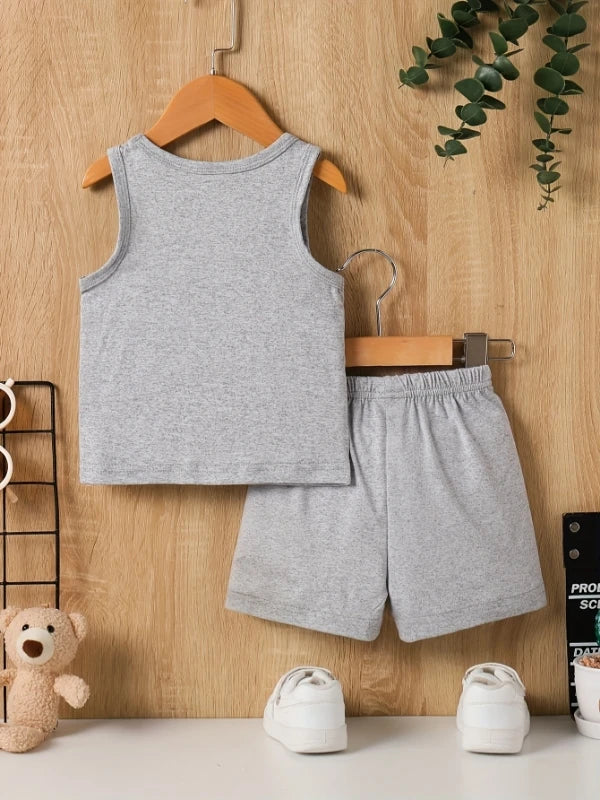 Toddler Boys' Round Neck Vest and Shorts Summer Outfit