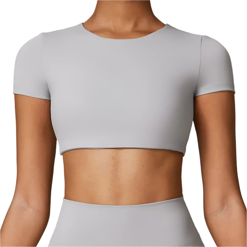 Women's Round Neck Yoga Crop Top | Short Sleeve Fitness Top
