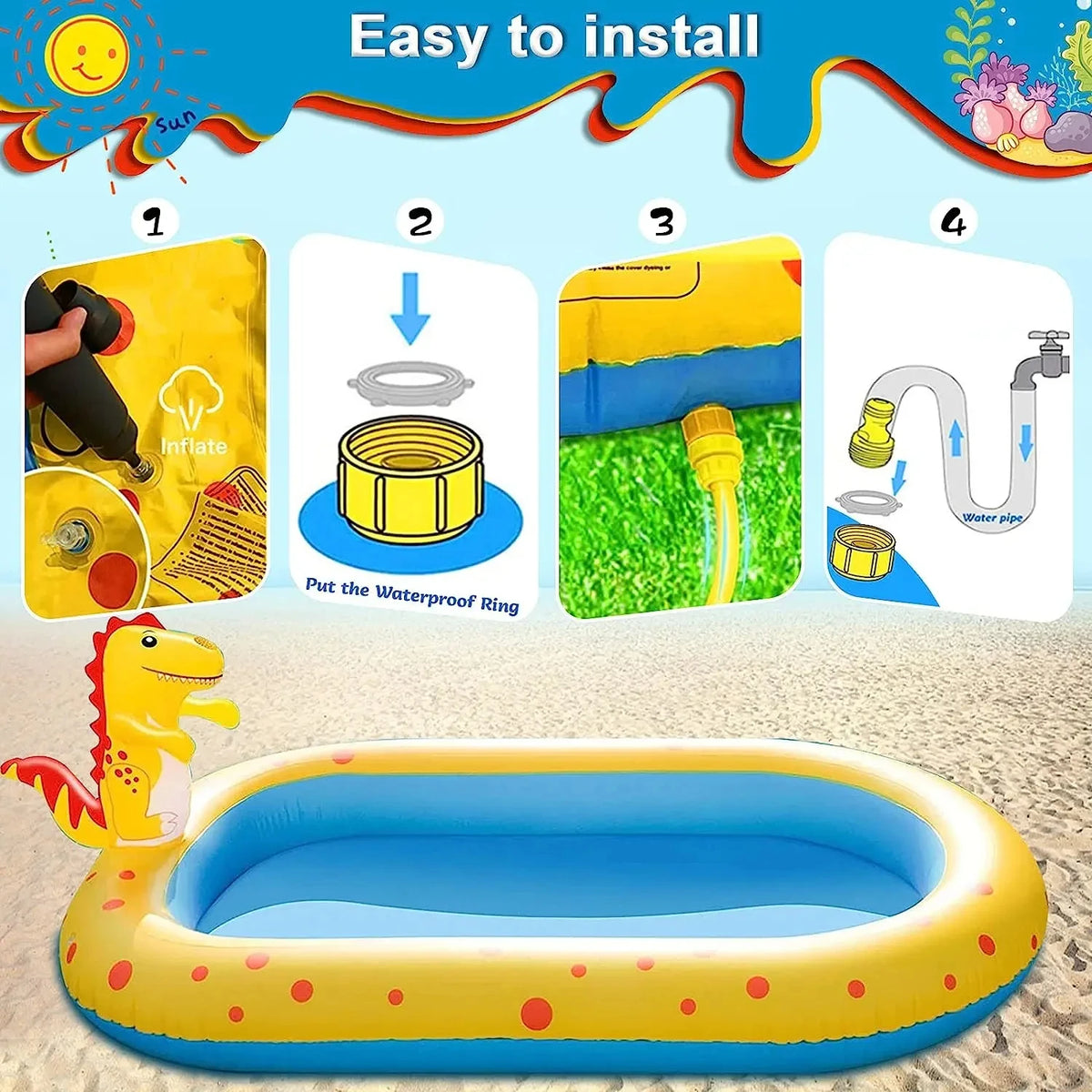 Cool Down and Play: Dinosaur-Shaped Inflatable Pool for Kids