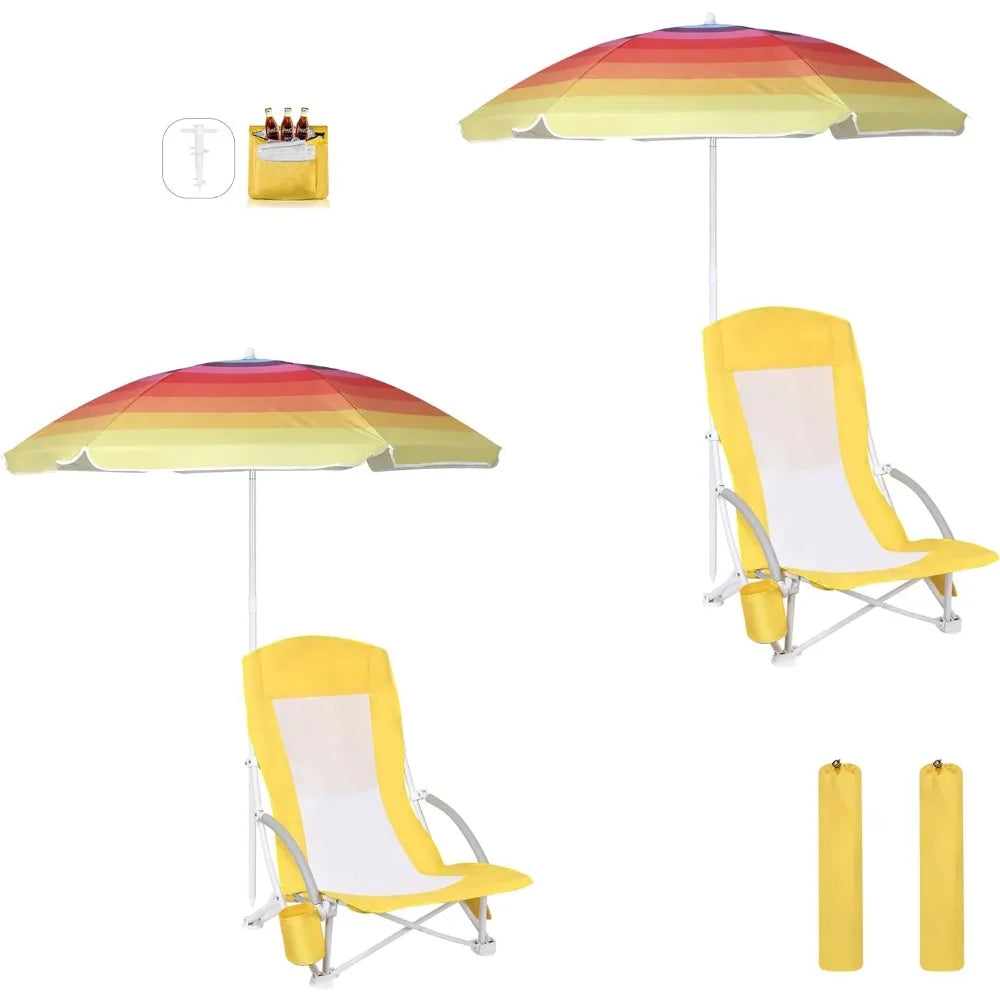 Portable Beach Chair with Umbrella and Cooler