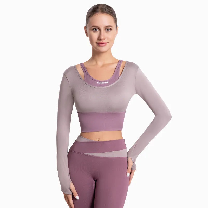 Long Sleeve Fitness Set with Built-in Bra
