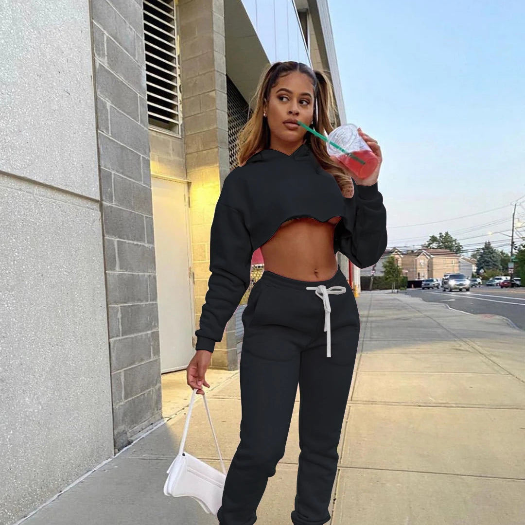 Long Sleeve Crop Top and Jogger Sweatpants