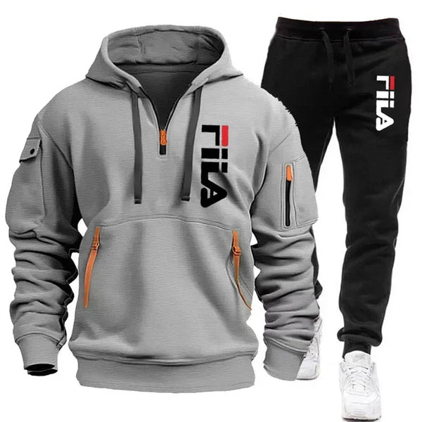 Men’s Winter Hooded Tracksuit: Multi-Pocket 2-Piece Set