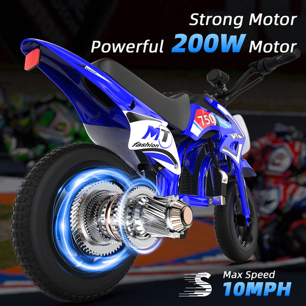 25V 200W Kids Electric Dirt Bike | 10 MPH & 3 Speed Modes