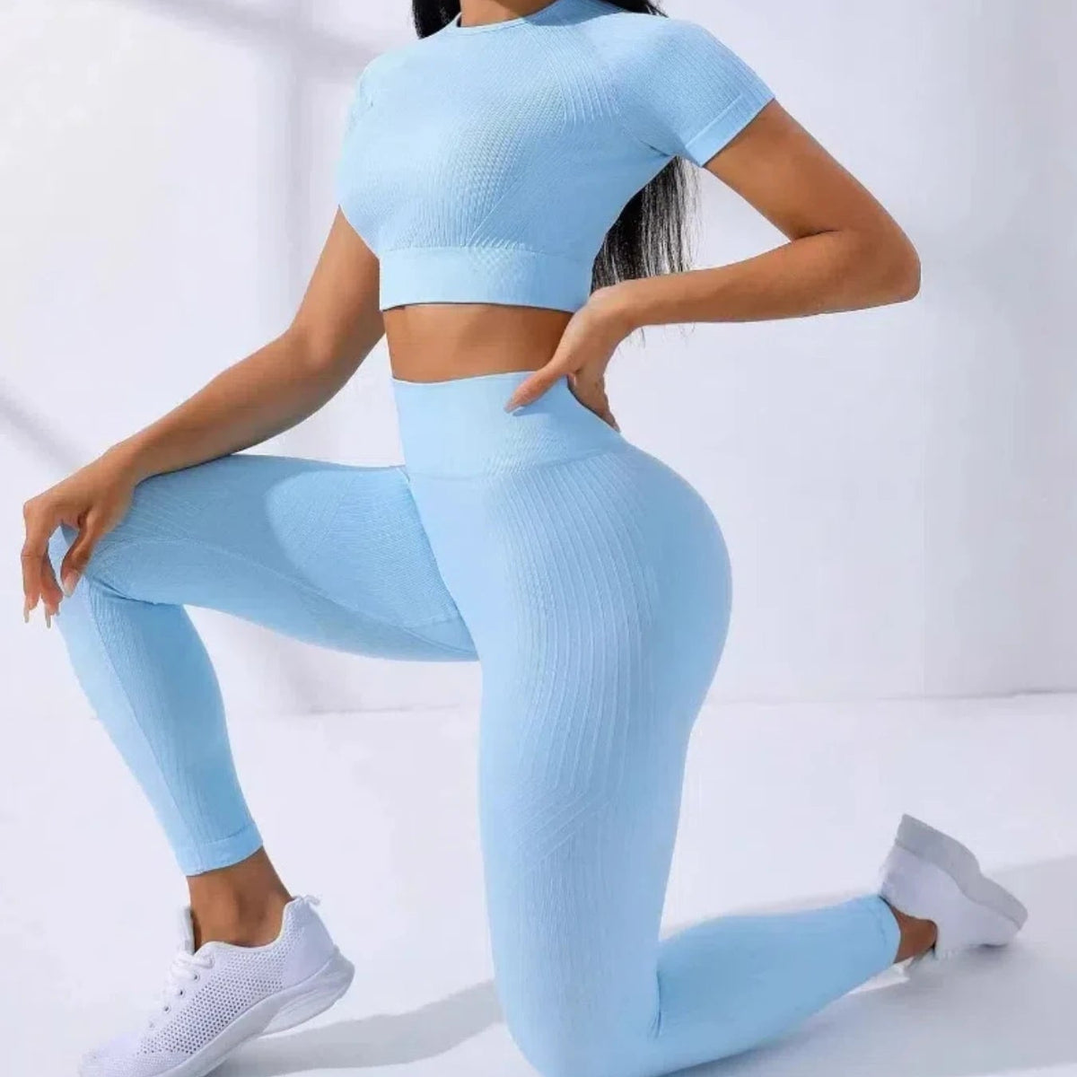 Yoga Set 2 Pieces Women Tracksuits Workout Sportswear Gym Clothing Fitness Short Sleeves Long Leggings Suits 24 Hour Sport