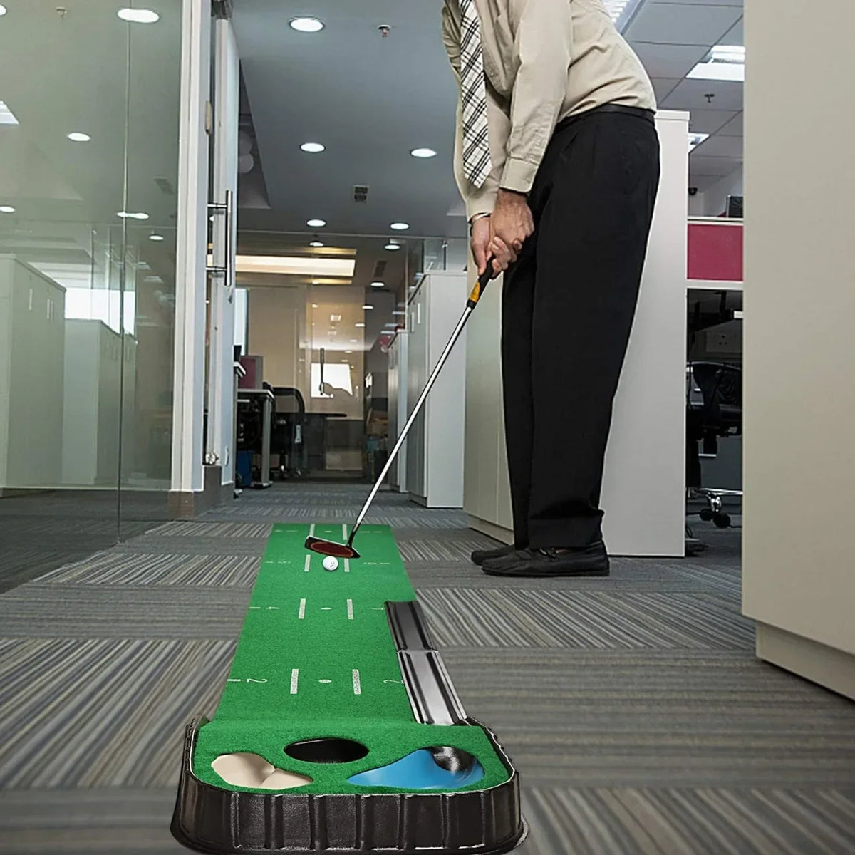 Indoor Golf Putting Mat, Putter Trainer, Green Carpet, Ball Return