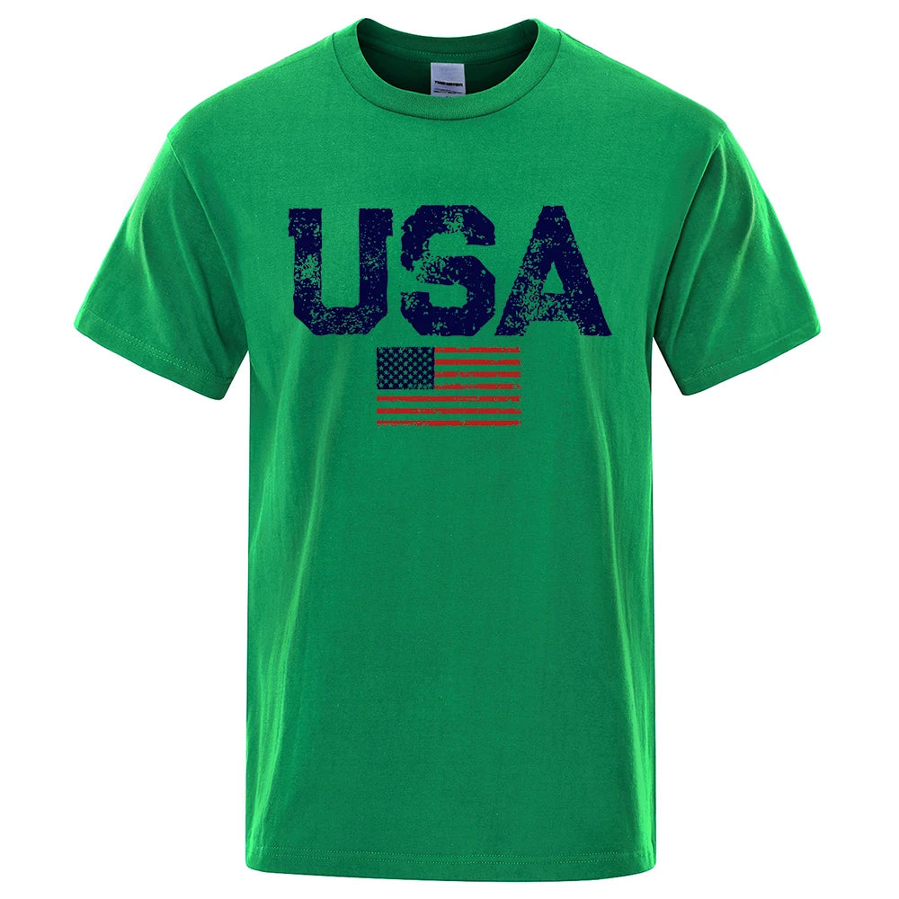 Vintage USA Flag Hip Hop Breathable Cotton Oversized T-Shirt