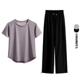 DRUR Loose Breathable Yoga Set Women Lightweight Running Tracksuit 2 Piece Gym Outfit Summer Sportswear Tops Pants Suit Yogawear 24 Hour Sport