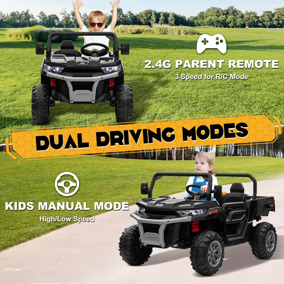24V 2-Seater Kids Ride-On Dump Truck w/ Remote Control & UTV Style