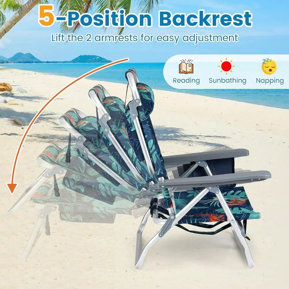 2-Pc Collapsible Beach Chairs with Cooler & Cup Holder