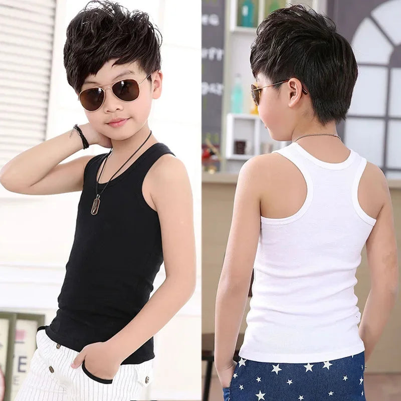 Kids Summer Sleeveless Outfit Solid Cotton Casual Vest