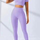 Yoga Set 2 Pieces Women Tracksuits Workout Sportswear Gym Clothing Fitness Short Sleeves Long Leggings Suits 24 Hour Sport