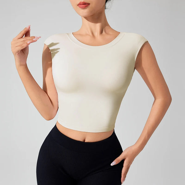 Backless Dance & Fitness Tee with Built-In Pads