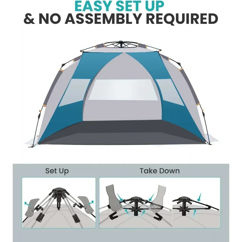 Easy-Set Up 4-Person Beach Tent with UV Protection